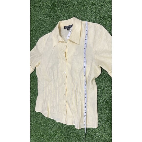 LAFAYETTE 148 Button-Up Short Sleeve Fitted Blue Top Pintuck 100% Linen Size 12 - Picture 10 of 11